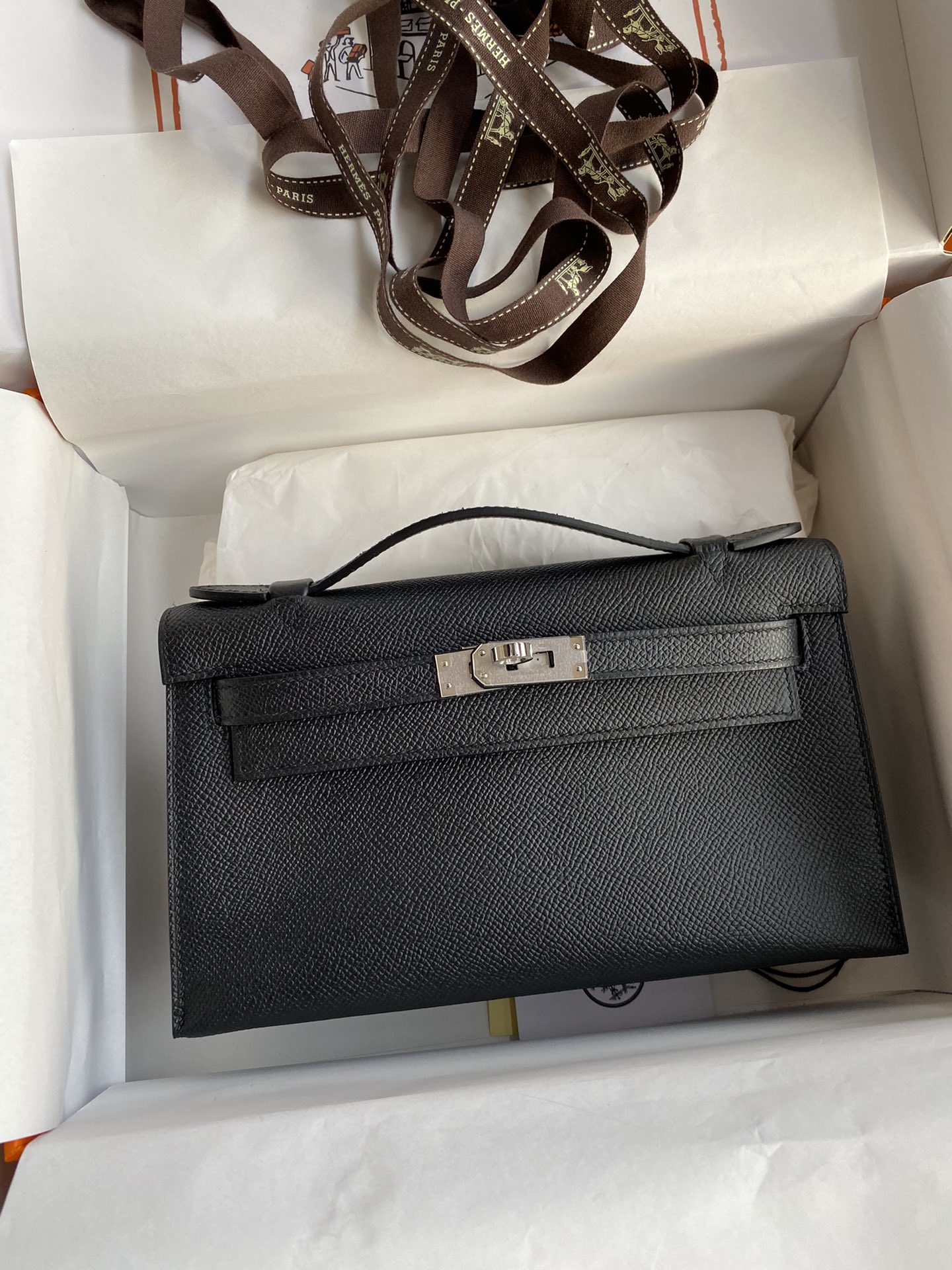 Hermes Mini Kelly Pochette 22cm Bag In Black Epsom Leather